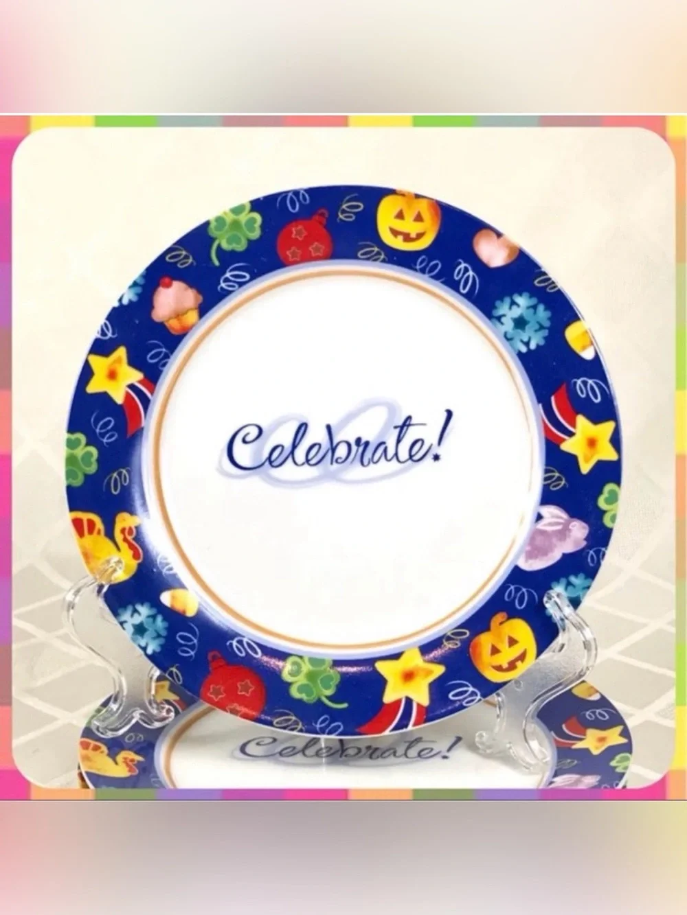 NEW 4 Pc Avery 8” BIRTHDAY PARTY DESSERT PLATE SET Holiday Event Ceramic Dishes